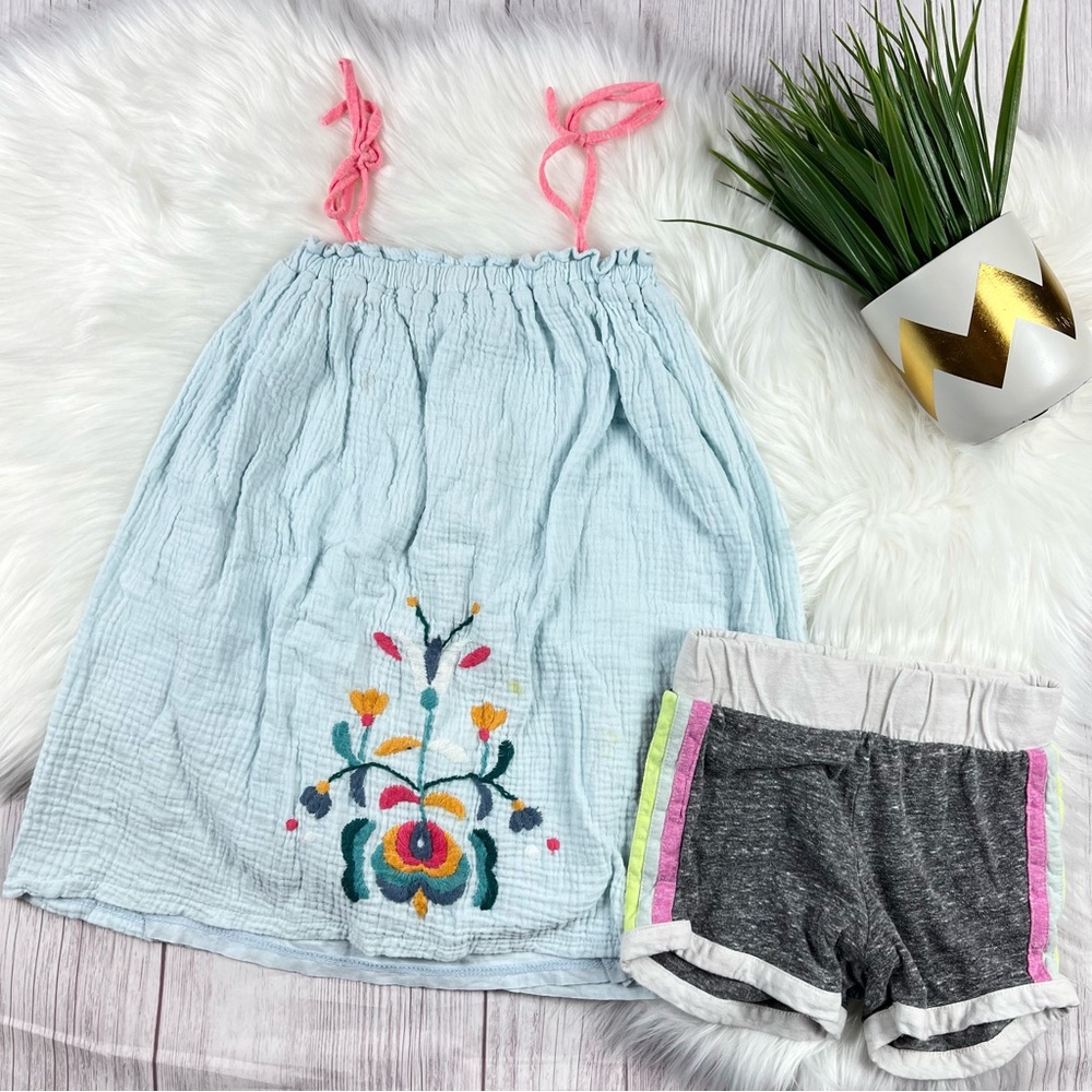 Miki Miette Girls 5T Gauze Embroidered Dress Shorts Set Floral Summer Outfit